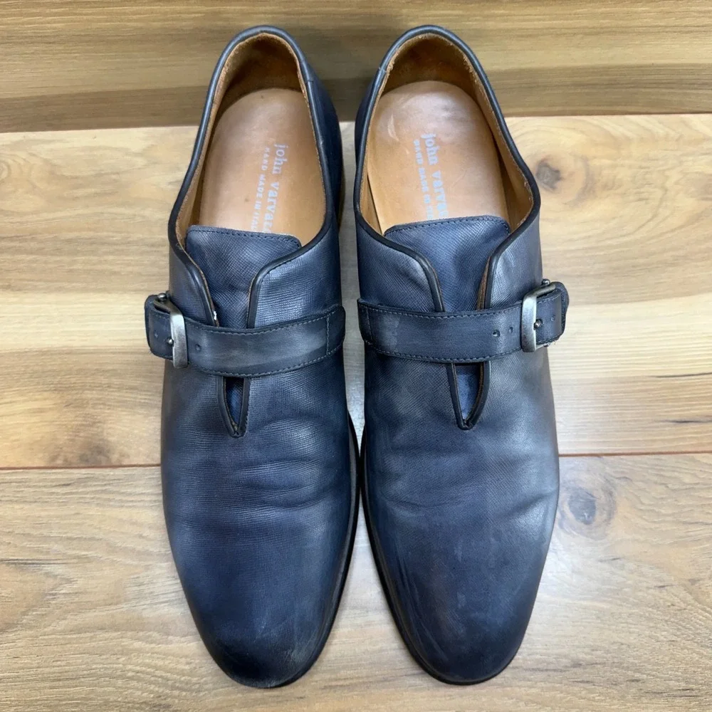 John Varvatos Monk Strap Dress Shoes Mens 10 Gray Blue Leather Italy